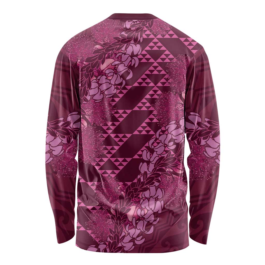 Pink Aloha Hawaii Long Sleeve Shirt Hawaiian Kakau Ohia Lehua Lei LT14 - Polynesian Pride
