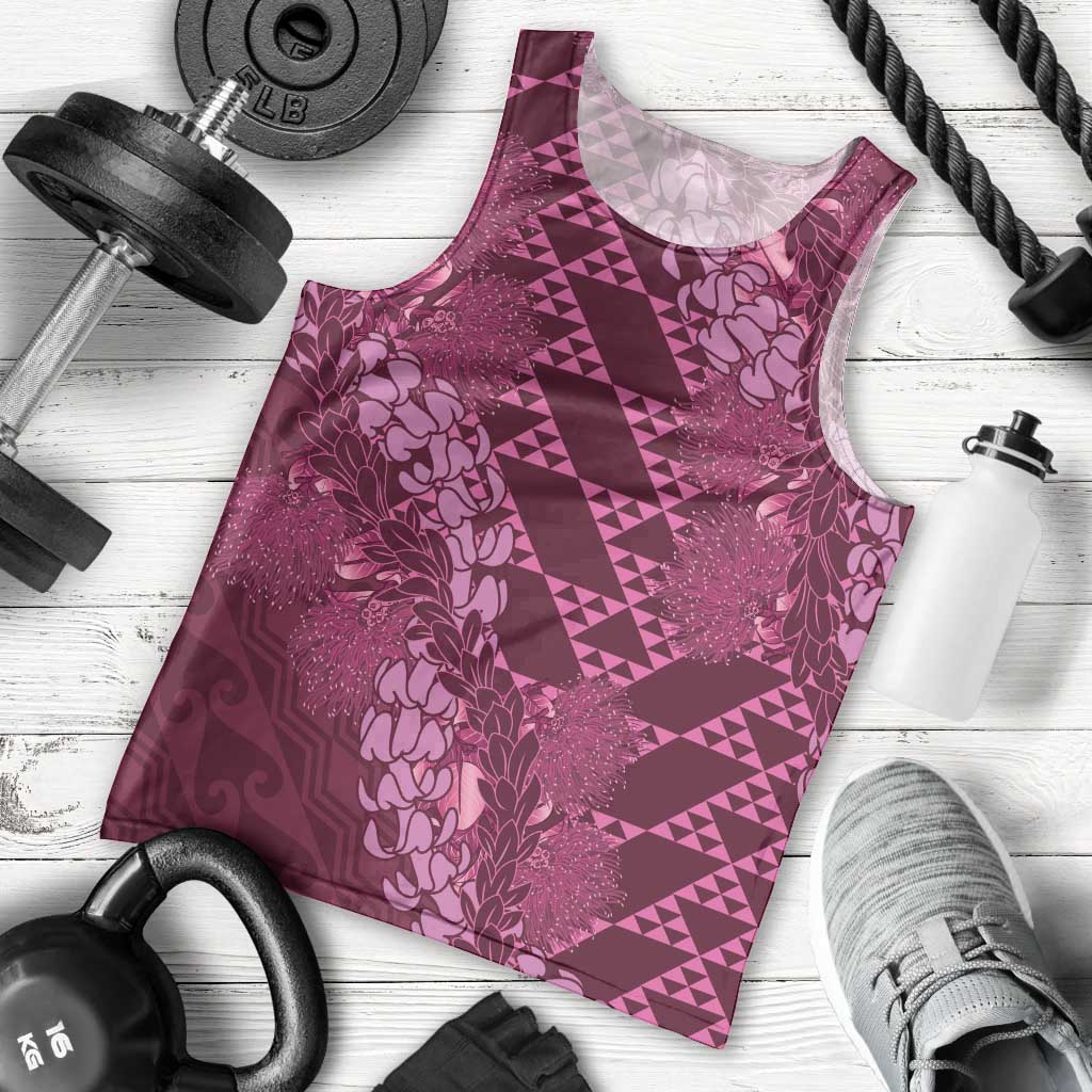 Pink Aloha Hawaii Men Tank Top Hawaiian Kakau Ohia Lehua Lei LT14 - Polynesian Pride