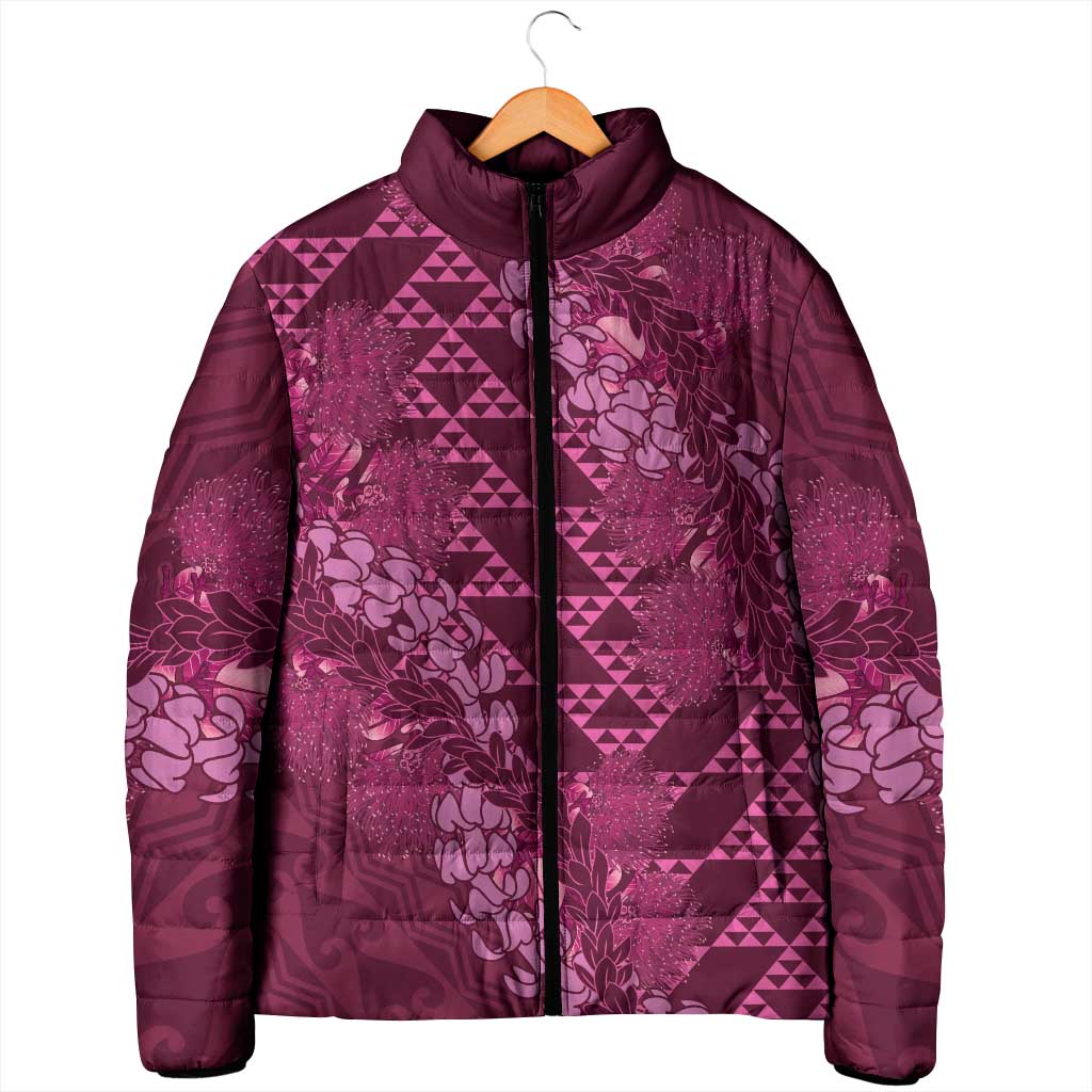 Pink Aloha Hawaii Padded Jacket Hawaiian Kakau Ohia Lehua Lei LT14 - Polynesian Pride