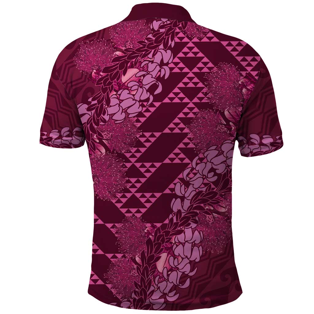 Pink Aloha Hawaii Polo Shirt Hawaiian Kakau Ohia Lehua Lei - Polynesian Pride