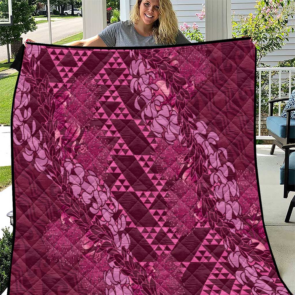 Pink Aloha Hawaii Quilt Hawaiian Kakau Ohia Lehua Lei - Polynesian Pride
