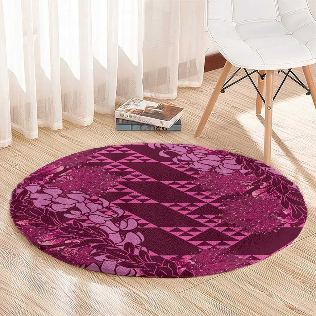 Pink Aloha Hawaii Round Carpet Hawaiian Kakau Ohia Lehua Lei - Polynesian Pride
