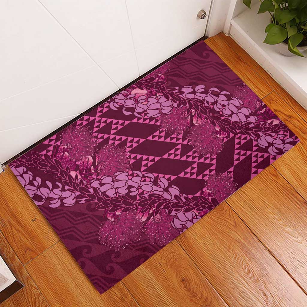Pink Aloha Hawaii Rubber Doormat Hawaiian Kakau Ohia Lehua Lei LT14 - Polynesian Pride