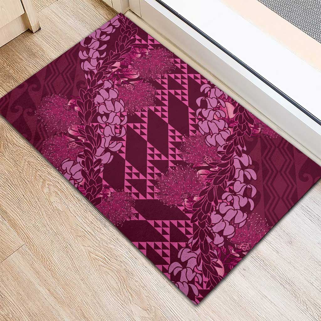 Pink Aloha Hawaii Rubber Doormat Hawaiian Kakau Ohia Lehua Lei LT14 - Polynesian Pride