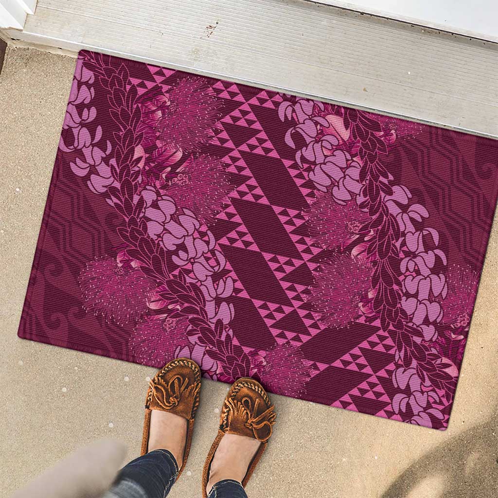 Pink Aloha Hawaii Rubber Doormat Hawaiian Kakau Ohia Lehua Lei LT14 - Polynesian Pride