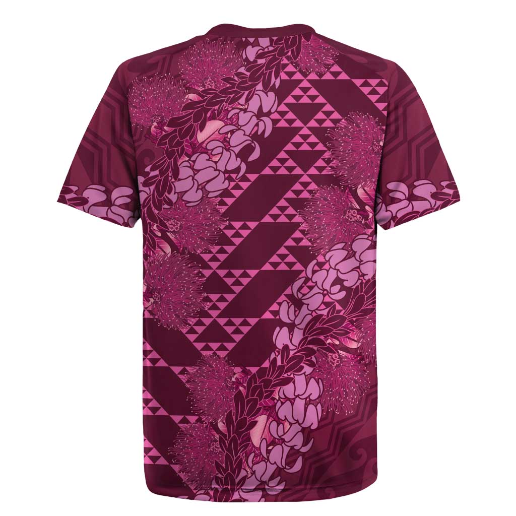 Pink Aloha Hawaii Rugby Jersey Hawaiian Kakau Ohia Lehua Lei LT14 - Polynesian Pride