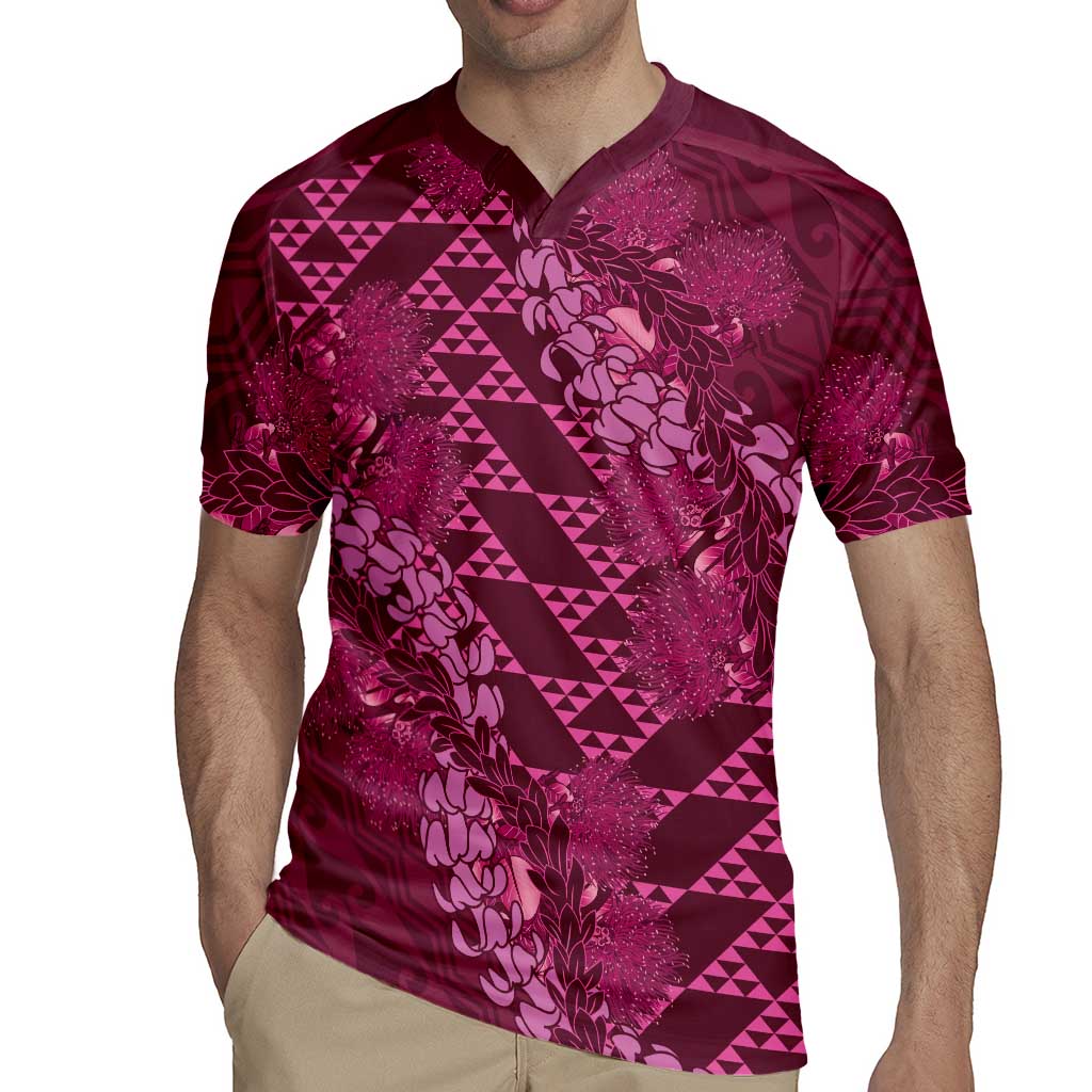 Pink Aloha Hawaii Rugby Jersey Hawaiian Kakau Ohia Lehua Lei LT14 - Polynesian Pride