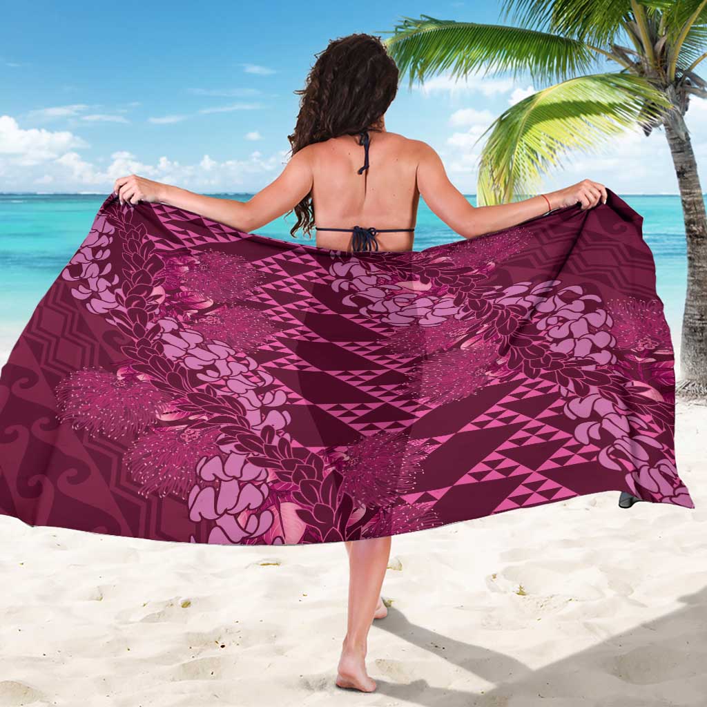Pink Aloha Hawaii Sarong Hawaiian Kakau Ohia Lehua Lei - Polynesian Pride