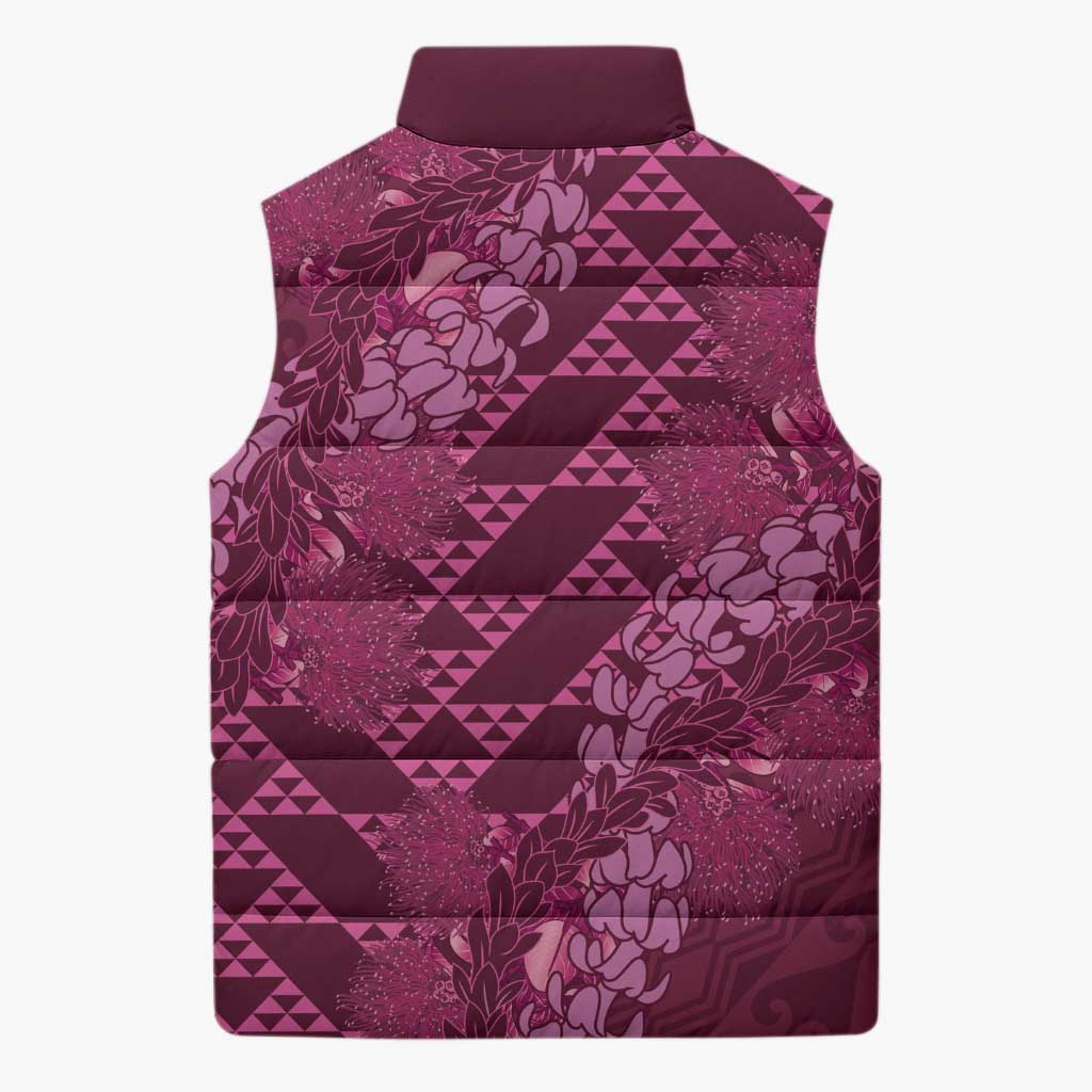 Pink Aloha Hawaii Sleeveless Puffer Jacket Hawaiian Kakau Ohia Lehua Lei LT14 - Polynesian Pride