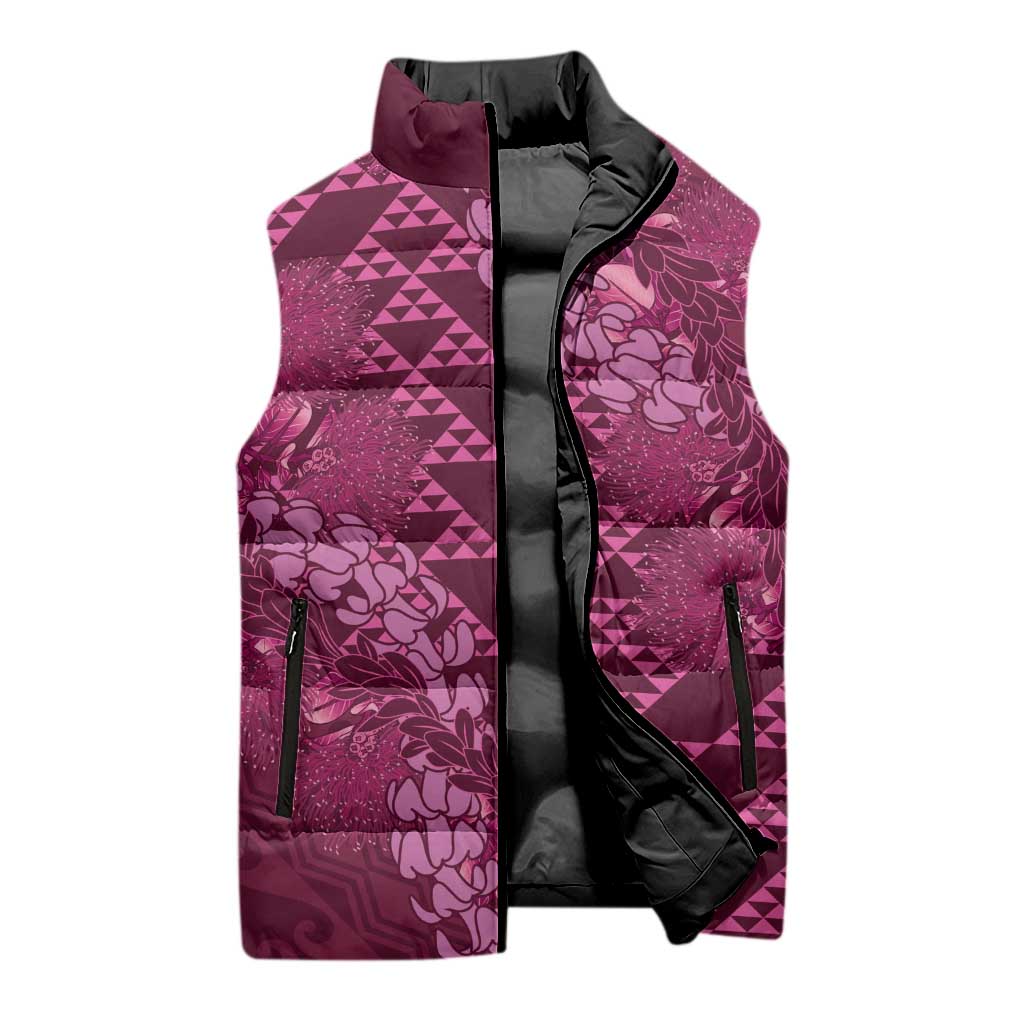 Pink Aloha Hawaii Sleeveless Puffer Jacket Hawaiian Kakau Ohia Lehua Lei LT14 - Polynesian Pride