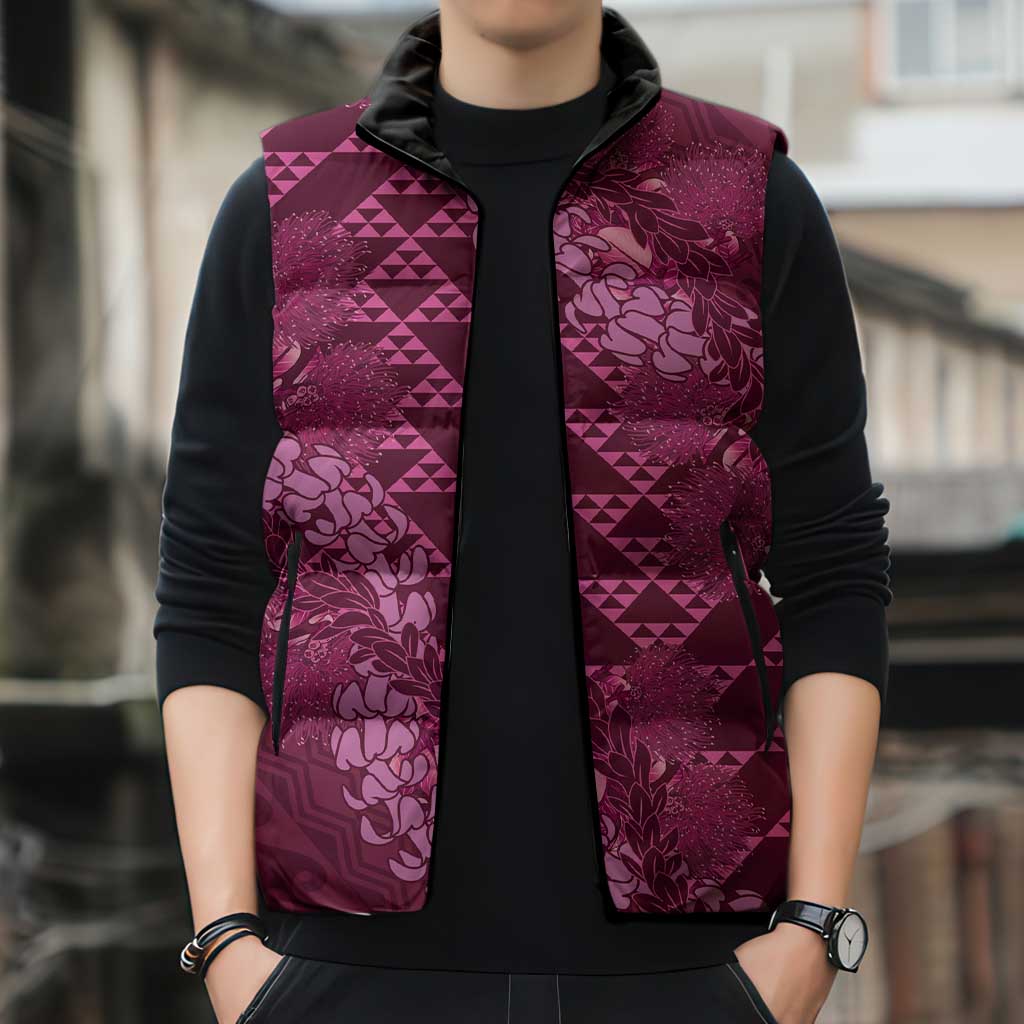 Pink Aloha Hawaii Sleeveless Puffer Jacket Hawaiian Kakau Ohia Lehua Lei LT14 - Polynesian Pride