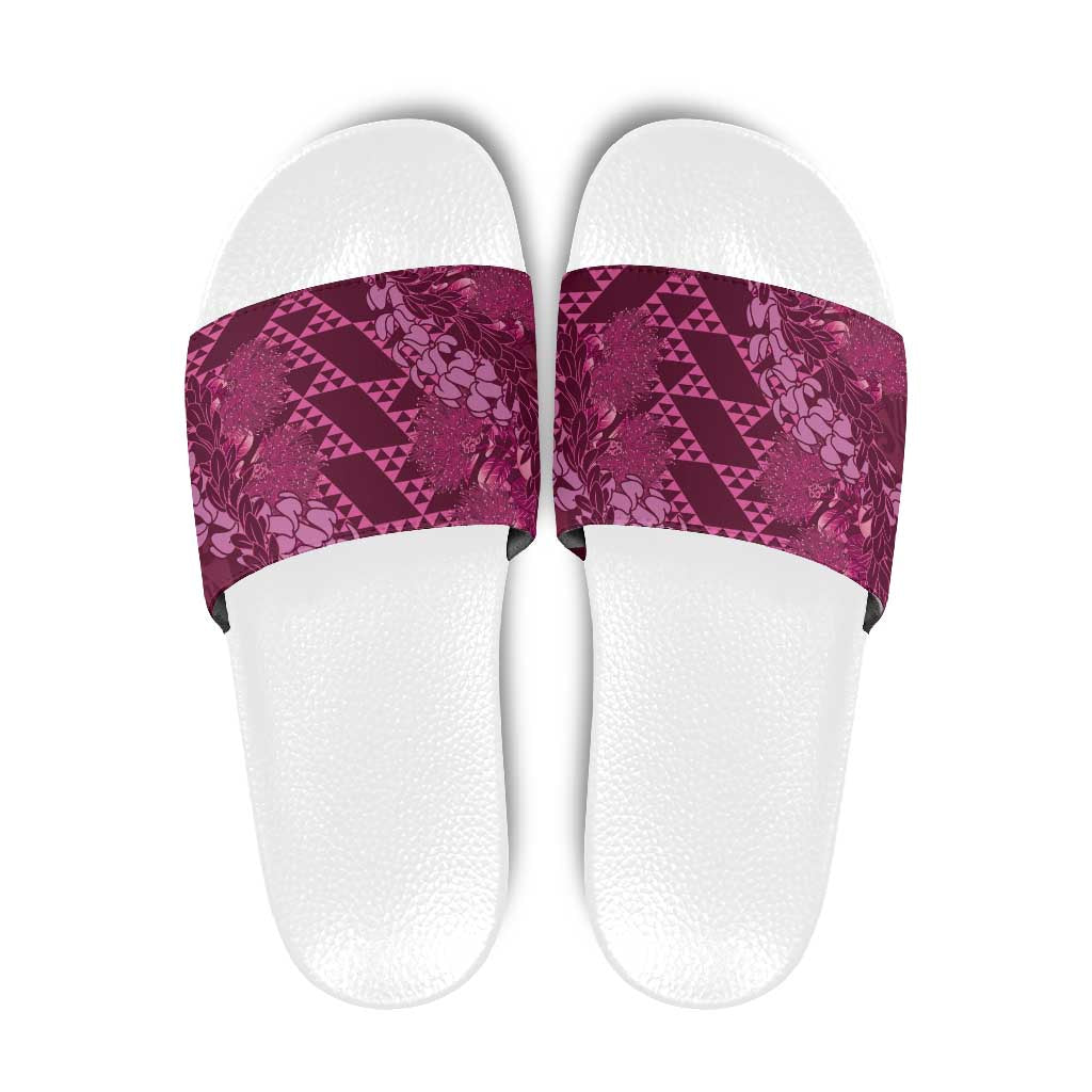 Pink Aloha Hawaii Slide Sandals Hawaiian Kakau Ohia Lehua Lei - Polynesian Pride