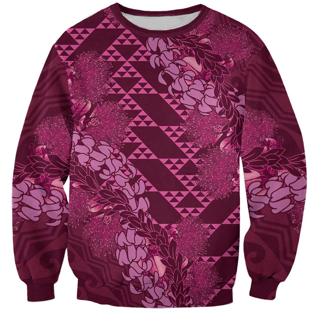 Pink Aloha Hawaii Sweatshirt Hawaiian Kakau Ohia Lehua Lei LT14 Unisex Pink - Polynesian Pride