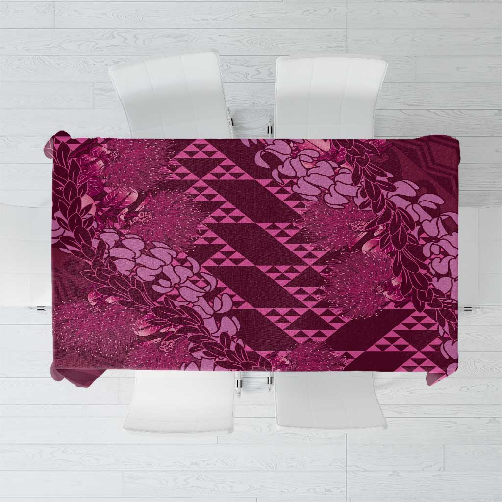 Pink Aloha Hawaii Tablecloth Hawaiian Kakau Ohia Lehua Lei LT14 Pink - Polynesian Pride