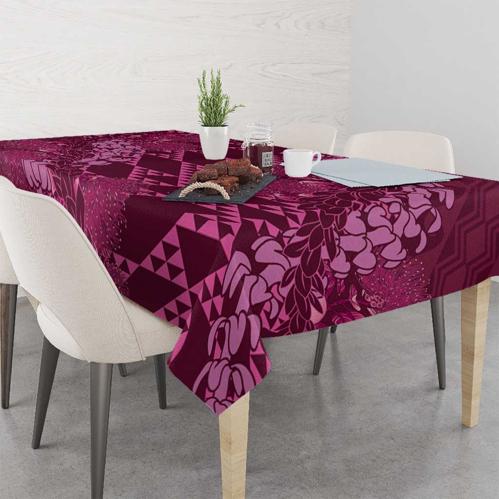 Pink Aloha Hawaii Tablecloth Hawaiian Kakau Ohia Lehua Lei LT14 - Polynesian Pride