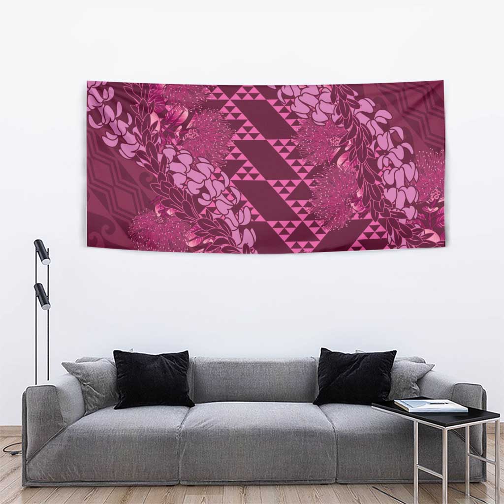 Pink Aloha Hawaii Tapestry Hawaiian Kakau Ohia Lehua Lei - Polynesian Pride
