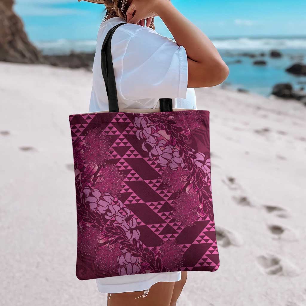 Pink Aloha Hawaii Tote Bag Hawaiian Kakau Ohia Lehua Lei - Polynesian Pride
