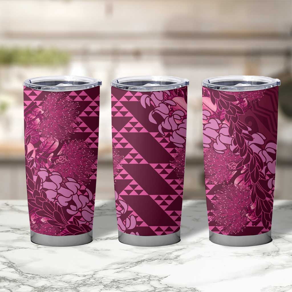 Pink Aloha Hawaii Tumbler Cup Hawaiian Kakau Ohia Lehua Lei - Polynesian Pride