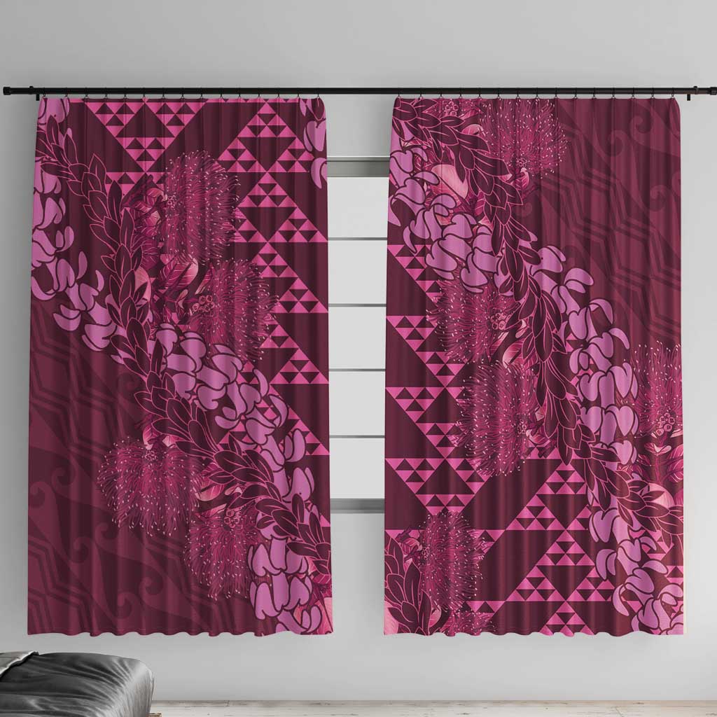 Pink Aloha Hawaii Window Curtain Hawaiian Kakau Ohia Lehua Lei - Polynesian Pride