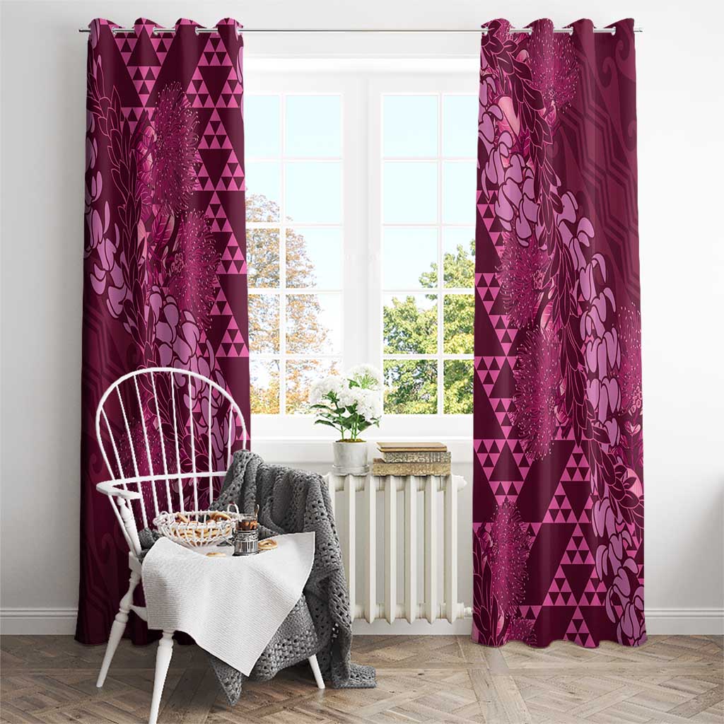 Pink Aloha Hawaii Window Curtain Hawaiian Kakau Ohia Lehua Lei - Polynesian Pride
