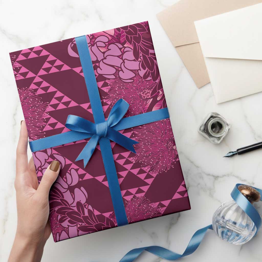 Pink Aloha Hawaii Wrapping Paper Hawaiian Kakau Ohia Lehua Lei LT14 - Polynesian Pride