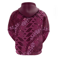 Pink Aloha Hawaii Zip Hoodie Hawaiian Kakau Ohia Lehua Lei - Polynesian Pride