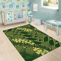 Green Aloha Hawaii Area Rug Hawaiian Kakau Ohia Lehua Lei - Polynesian Pride