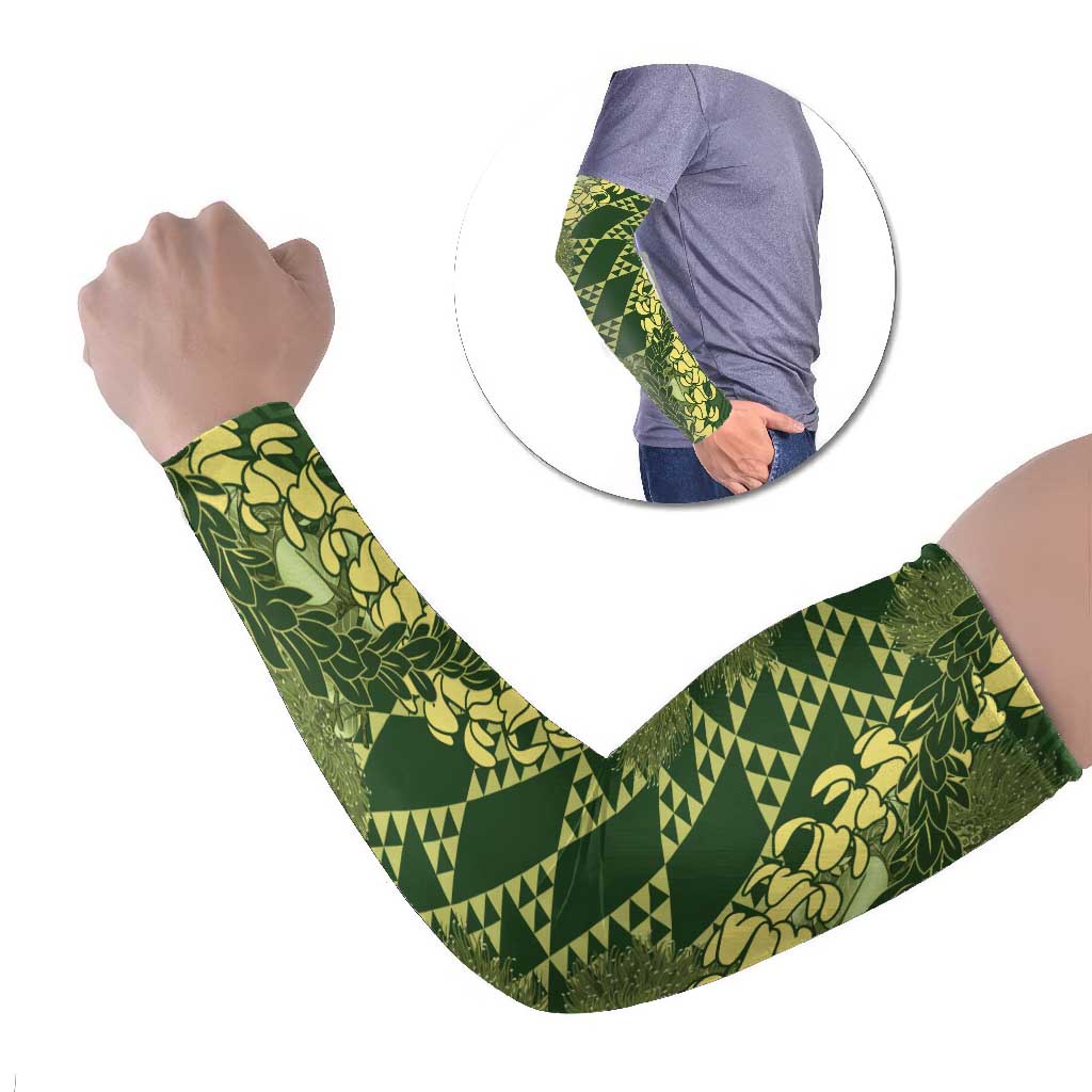 Green Aloha Hawaii Arm Sleeves Hawaiian Kakau Ohia Lehua Lei LT14 Set of 2 Green - Polynesian Pride