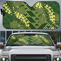 Green Aloha Hawaii Auto Sun Shade Hawaiian Kakau Ohia Lehua Lei LT14 Green - Polynesian Pride