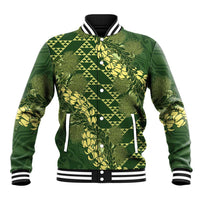 Green Aloha Hawaii Baseball Jacket Hawaiian Kakau Ohia Lehua Lei LT14 Unisex Green - Polynesian Pride
