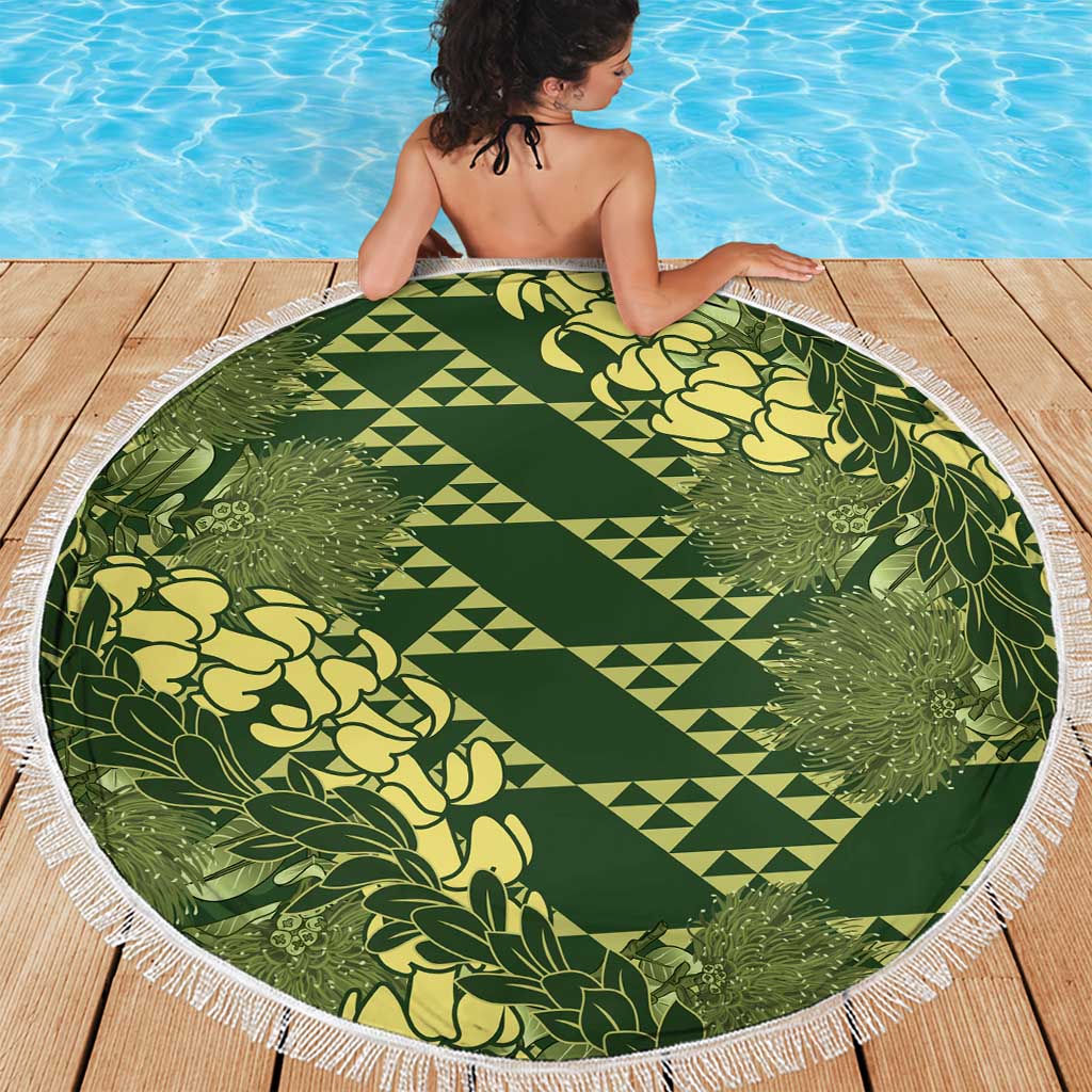 Green Aloha Hawaii Beach Blanket Hawaiian Kakau Ohia Lehua Lei LT14 - Polynesian Pride