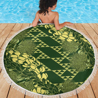 Green Aloha Hawaii Beach Blanket Hawaiian Kakau Ohia Lehua Lei LT14 - Polynesian Pride