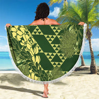 Green Aloha Hawaii Beach Blanket Hawaiian Kakau Ohia Lehua Lei LT14 - Polynesian Pride