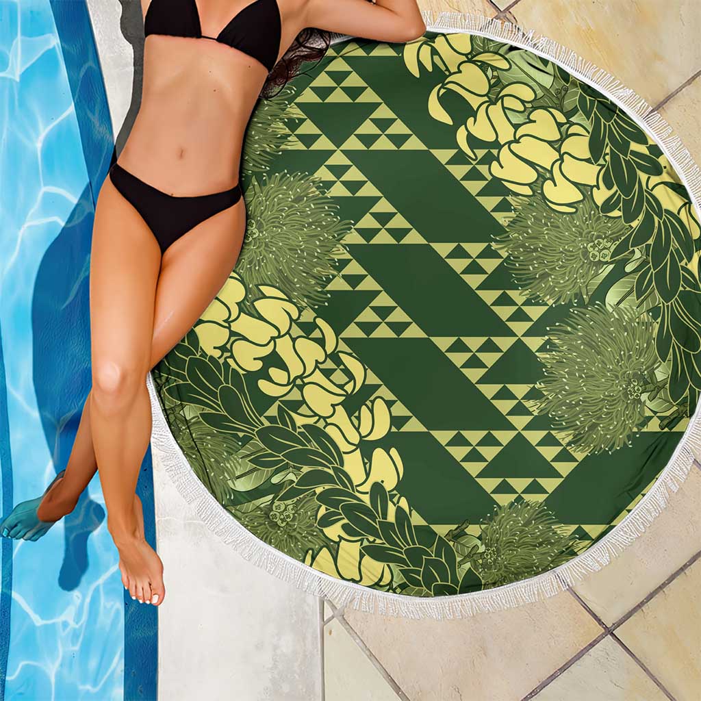Green Aloha Hawaii Beach Blanket Hawaiian Kakau Ohia Lehua Lei LT14 - Polynesian Pride