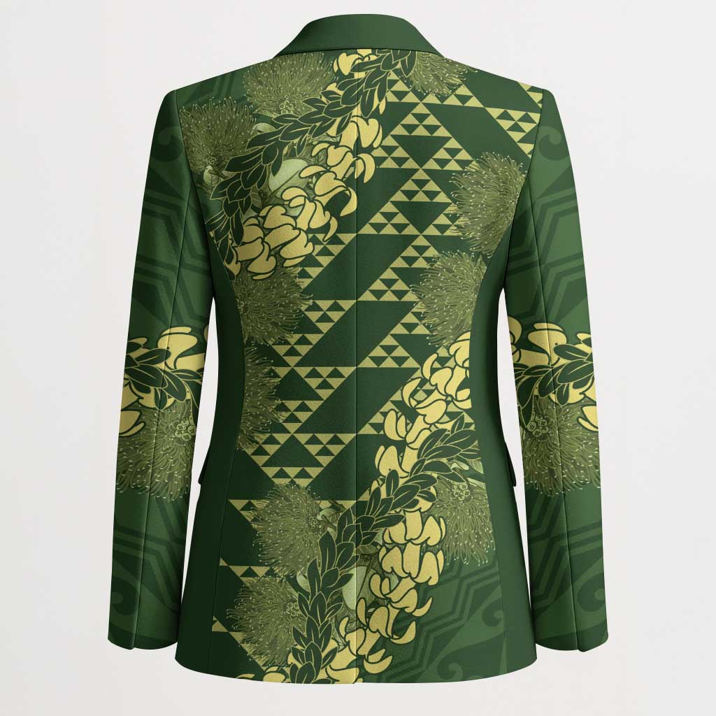 Green Aloha Hawaii Blazer Hawaiian Kakau Ohia Lehua Lei - Polynesian Pride