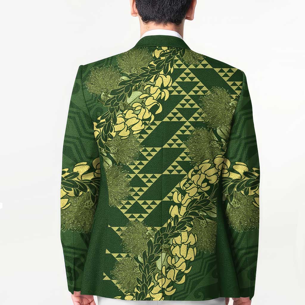 Green Aloha Hawaii Blazer Hawaiian Kakau Ohia Lehua Lei - Polynesian Pride