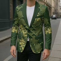 Green Aloha Hawaii Blazer Hawaiian Kakau Ohia Lehua Lei - Polynesian Pride