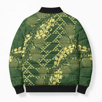 Green Aloha Hawaii Bomber Puffer Jacket Hawaiian Kakau Ohia Lehua Lei LT14 - Polynesian Pride