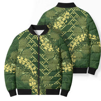 Green Aloha Hawaii Bomber Puffer Jacket Hawaiian Kakau Ohia Lehua Lei LT14 - Polynesian Pride