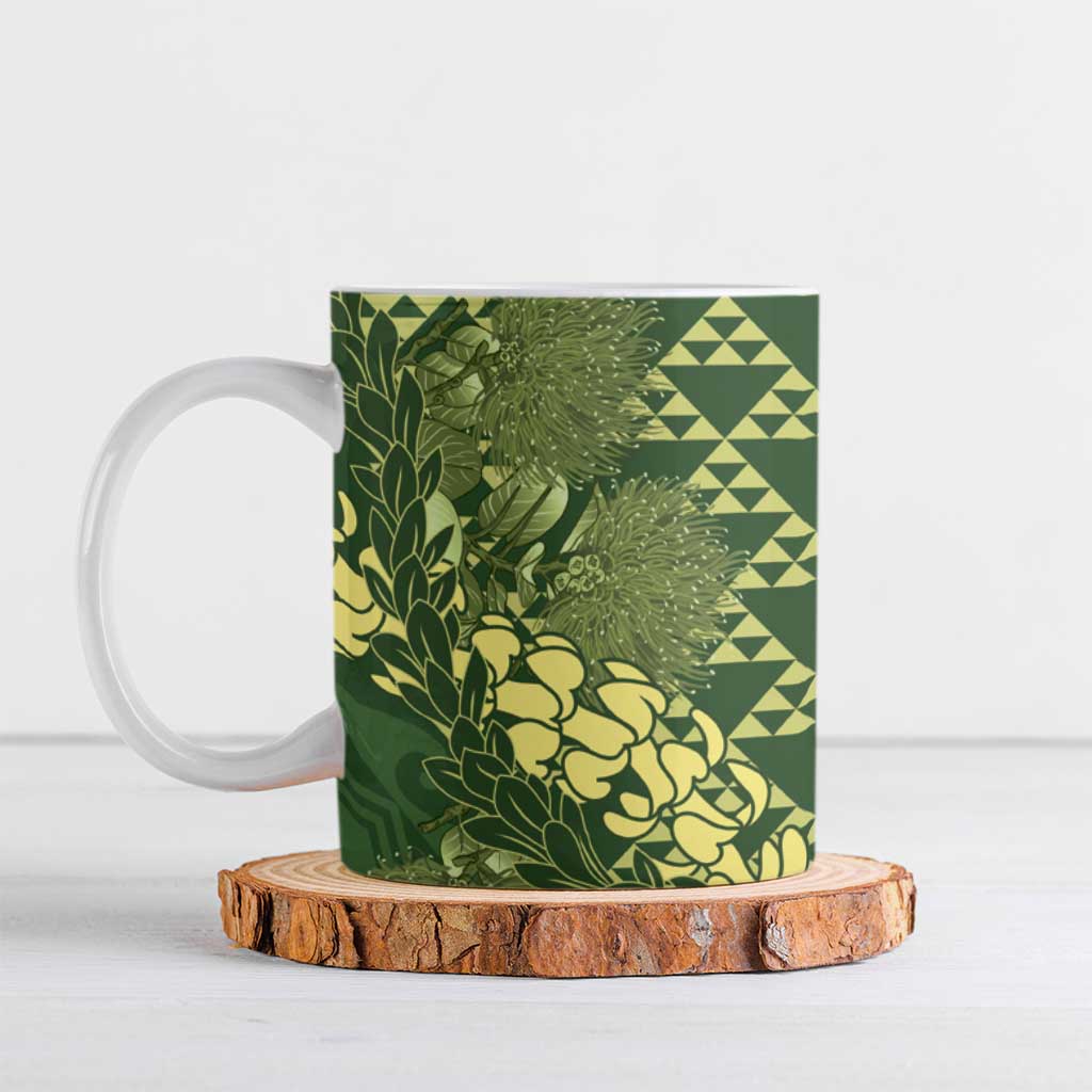Green Aloha Hawaii Ceramic Mug Hawaiian Kakau Ohia Lehua Lei - Polynesian Pride