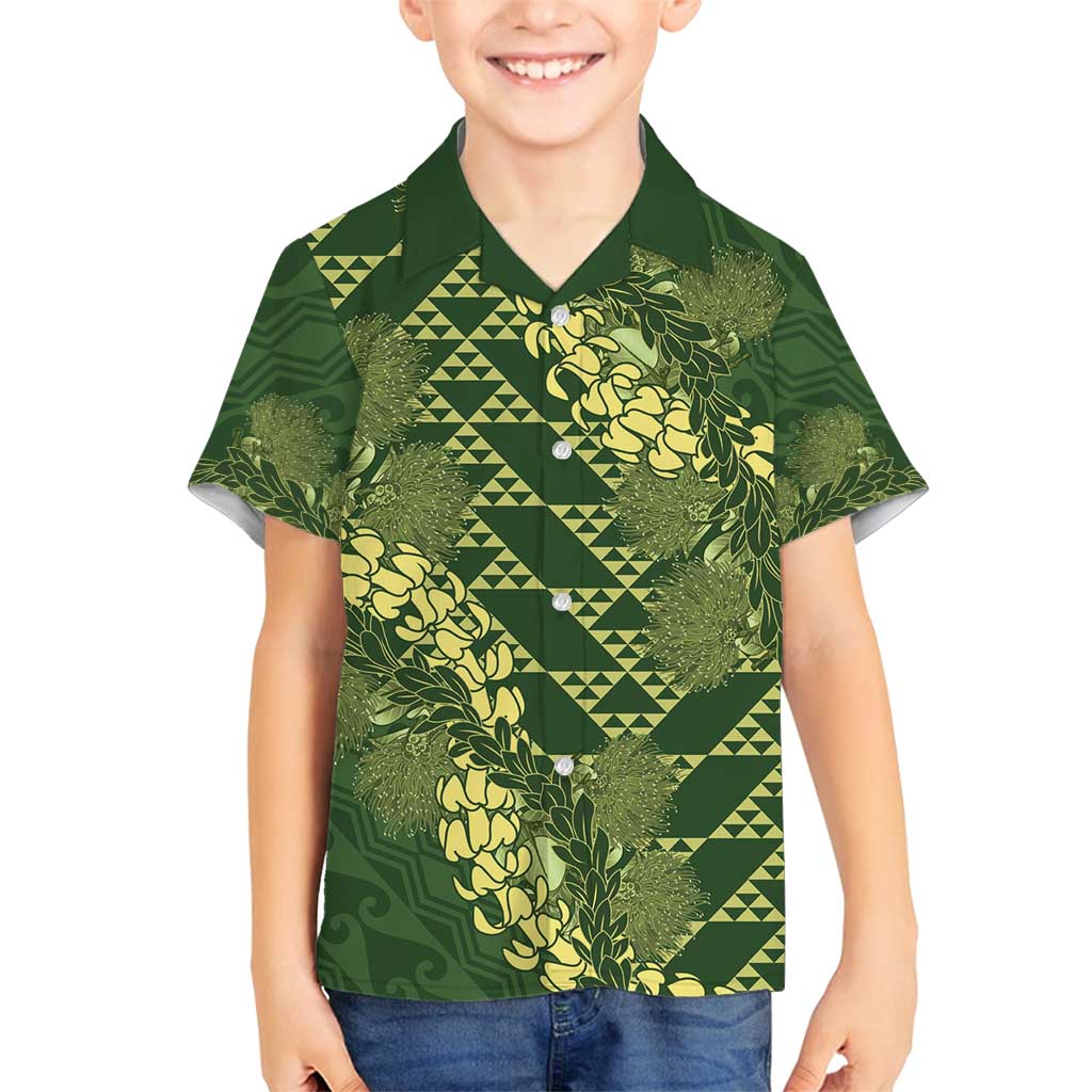 Green Aloha Hawaii Family Matching Long Sleeve Bodycon Dress and Hawaiian Shirt Hawaiian Kakau Ohia Lehua Lei - Polynesian Pride