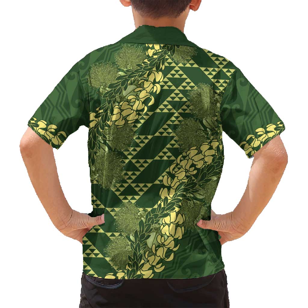 Green Aloha Hawaii Family Matching Puletasi and Hawaiian Shirt Hawaiian Kakau Ohia Lehua Lei LT14 - Polynesian Pride