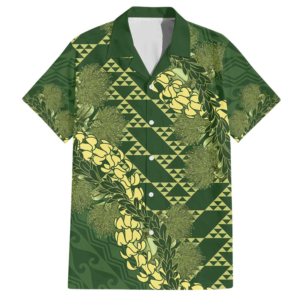 Green Aloha Hawaii Family Matching Tank Maxi Dress and Hawaiian Shirt Hawaiian Kakau Ohia Lehua Lei - Polynesian Pride