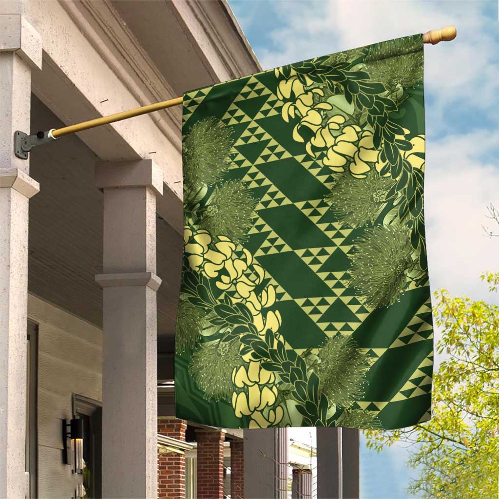 Green Aloha Hawaii Garden Flag Hawaiian Kakau Ohia Lehua Lei - Polynesian Pride
