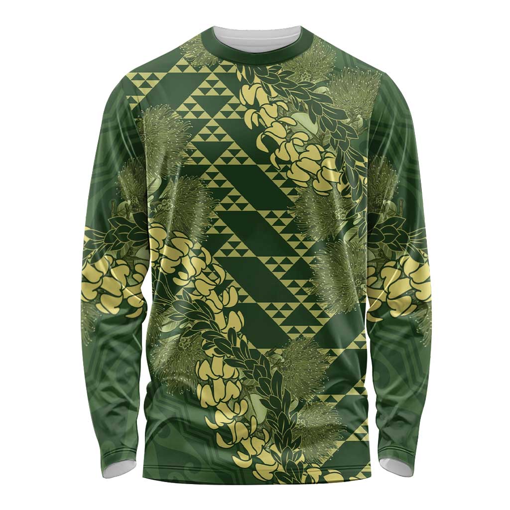 Green Aloha Hawaii Long Sleeve Shirt Hawaiian Kakau Ohia Lehua Lei LT14 Unisex Green - Polynesian Pride