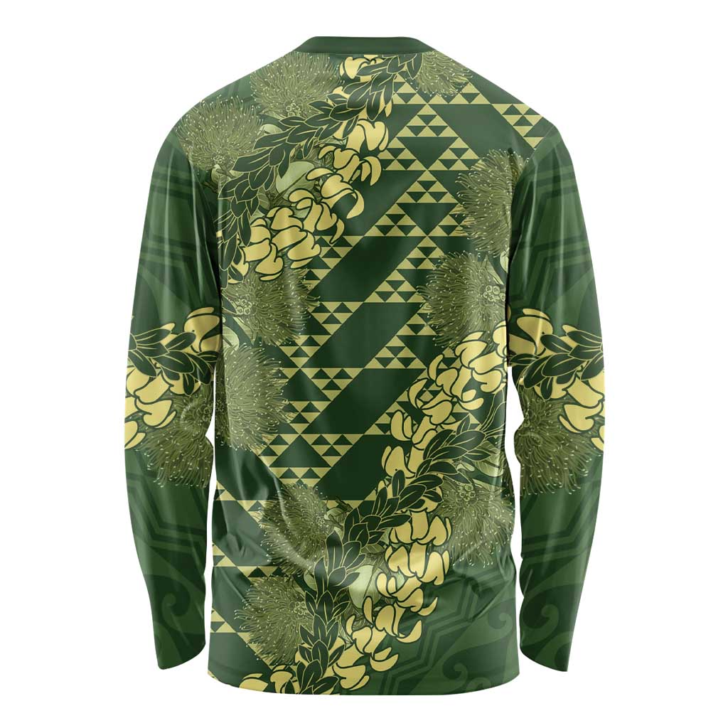 Green Aloha Hawaii Long Sleeve Shirt Hawaiian Kakau Ohia Lehua Lei LT14 - Polynesian Pride