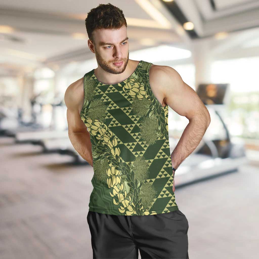 Green Aloha Hawaii Men Tank Top Hawaiian Kakau Ohia Lehua Lei LT14 Green - Polynesian Pride