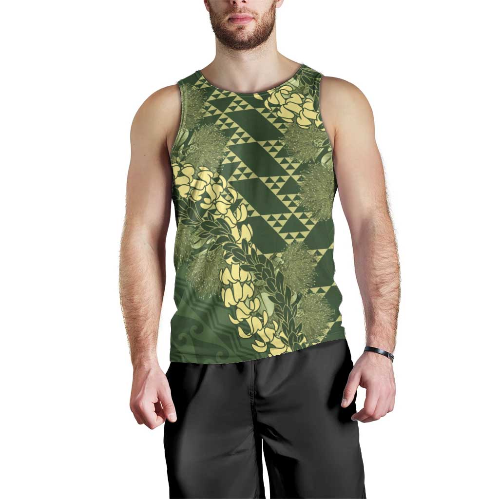 Green Aloha Hawaii Men Tank Top Hawaiian Kakau Ohia Lehua Lei LT14 - Polynesian Pride
