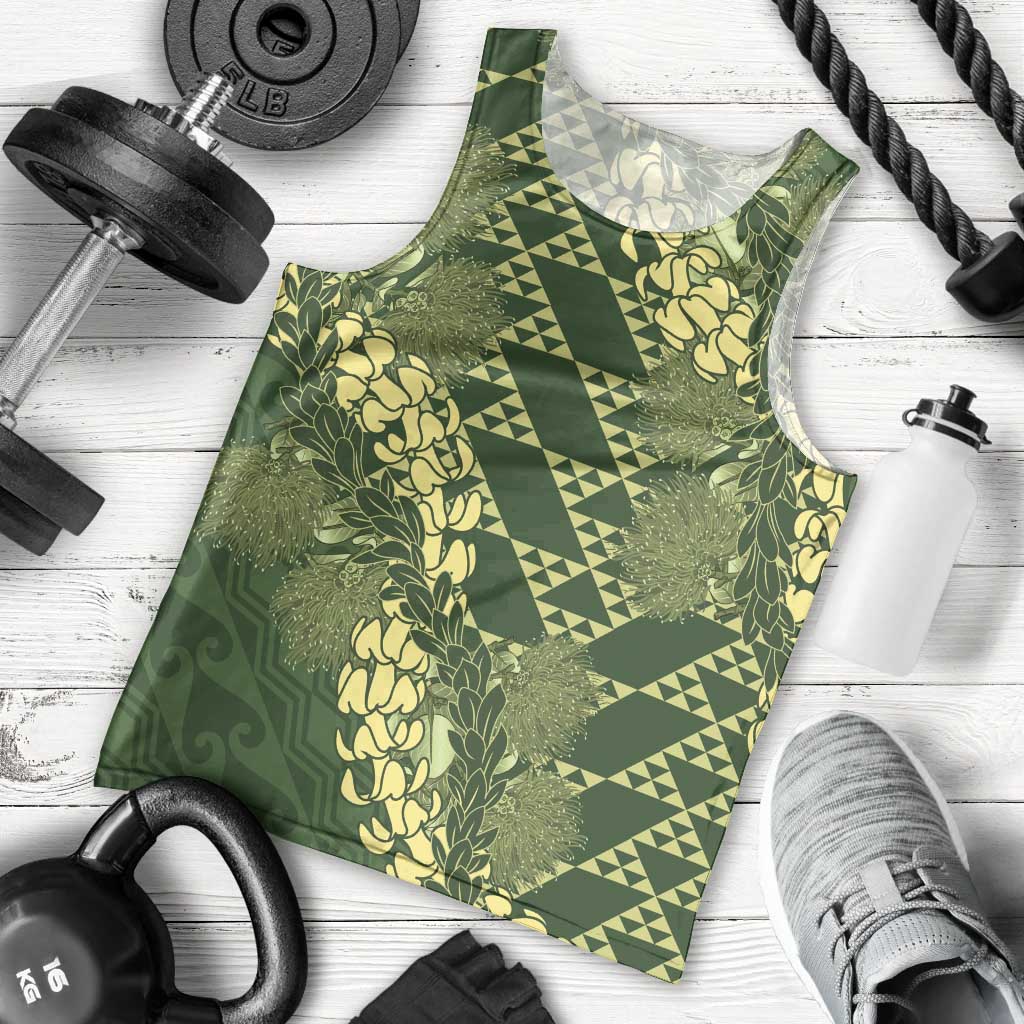 Green Aloha Hawaii Men Tank Top Hawaiian Kakau Ohia Lehua Lei LT14 - Polynesian Pride
