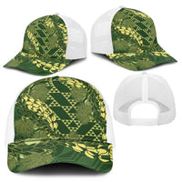 Green Aloha Hawaii Mesh Trucker Cap Hawaiian Kakau Ohia Lehua Lei - Polynesian Pride